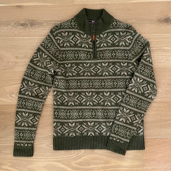 Vineyard Vines 1/4 Zip Sweater Mens Fair Isle Lambswool Cashmere Small - Picture 2 of 6